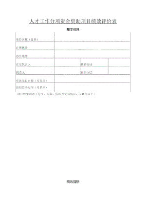 人才工作分项资金资助项目绩效评价表.docx