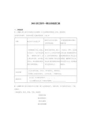 2021浙江九年级各市一模古诗阅读汇编.docx