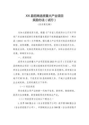 XX县招商选资重大产业项目奖励办法（征求意见稿）.docx