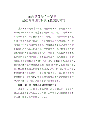 某某县念好“三字诀”建强激活团干部队伍经验交流材料.docx