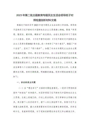 2023年第二批主题教育专题民主生活会领导班子对照检查剖析材料文稿.docx