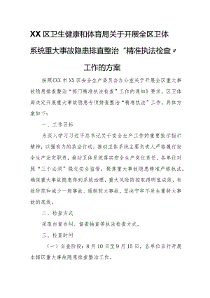 XX区卫生健康和体育局关于开展全区卫体系统重大事故隐患排查整治“精准执法检查”工作的方案.docx