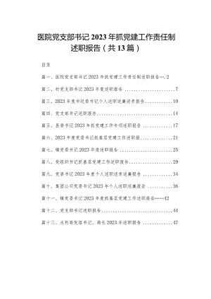 医院党支部书记2023年抓党建工作责任制述职报告（共13篇）.docx