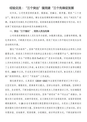 经验交流：“三个突出”强党建“三个先锋”促发展.docx