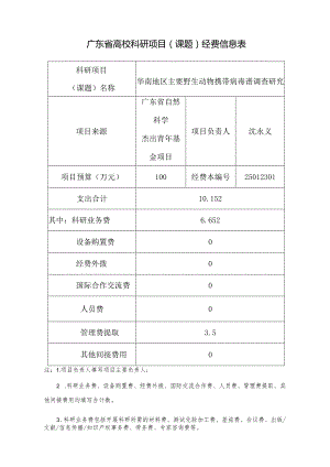 广东省高校科研项目(课题)经费信息表29770.docx