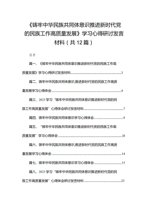 《铸牢中华民族共同体意识推进新时代党的民族工作高质量发展》学习心得研讨发言材料12篇供参考.docx