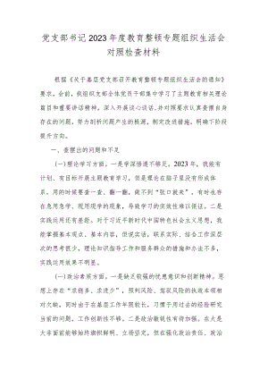党支部书记2023年度教育整顿专题组织生活会对照检查材料.docx