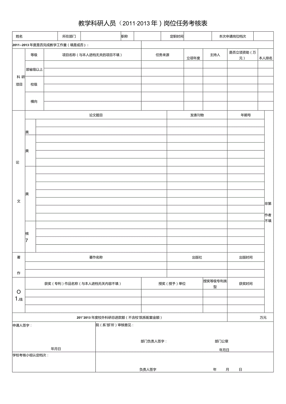 教学科研人员(2011-2013年)岗位任务考核表.docx_第1页