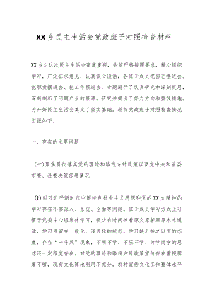 XX乡民主生活会党政班子对照检查材料.docx