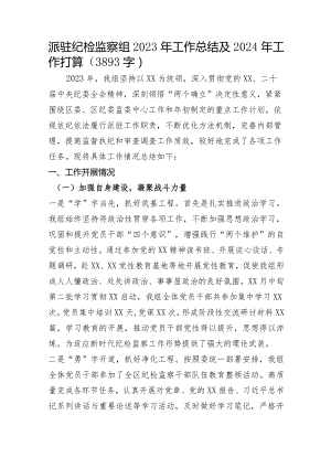 派驻纪检监察组2023年工作总结及2024年工作打算.docx