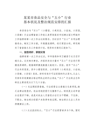 某某市食品安全与“五小”行业基本状况及整治规范安排的汇报.docx