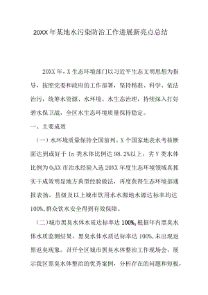 20XX年某地水污染防治工作进展新亮点总结.docx