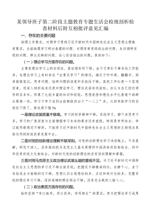 某领导班子第二阶段专题教育专题生活会检视剖析检查材料后附互相批评意见汇编.docx