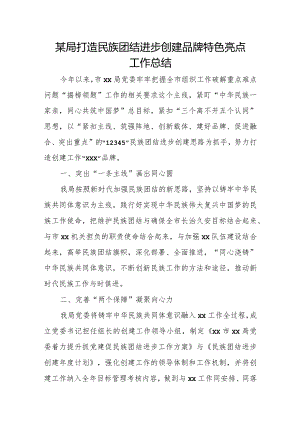 某局打造民族团结进步创建品牌特色亮点工作总结.docx
