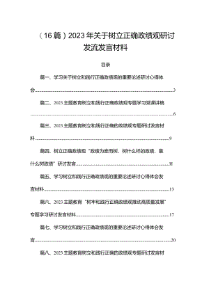 （16篇）2023年关于树立正确政绩观研讨发流发言材料.docx