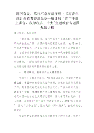 踔厉奋发、笃行不怠 在新征程上书写青年统计调查者奋进篇章——统计局“青年干部上讲台我学我讲二十大”主题教育专题微党课讲稿.docx