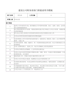 建设公司财务部部门职能说明书模板.docx