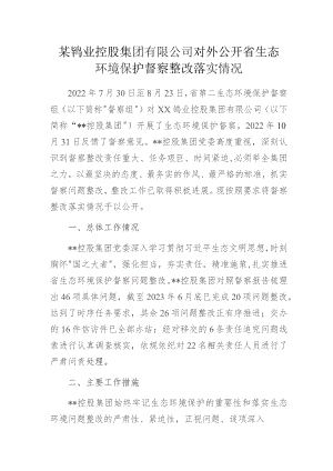 某钨业控股集团有限公司对外公开省生态环境保护督察整改落实情况.docx