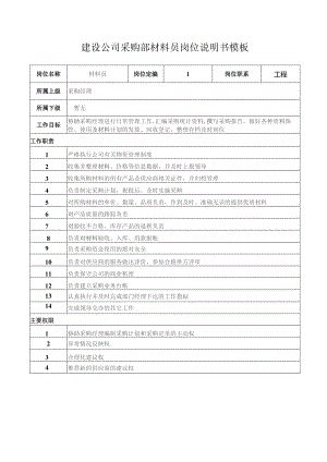 建设公司采购部材料员岗位说明书模板.docx