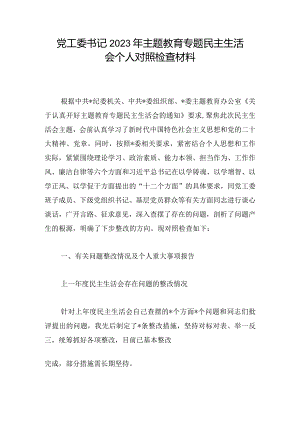 党工委书记2023年主题教育专题民主生活会个人对照检查材料.docx