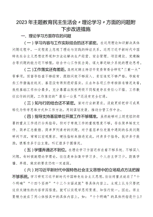 2023年学习教育民主生活会“理论学习”方面的问题附下步改进措施.docx