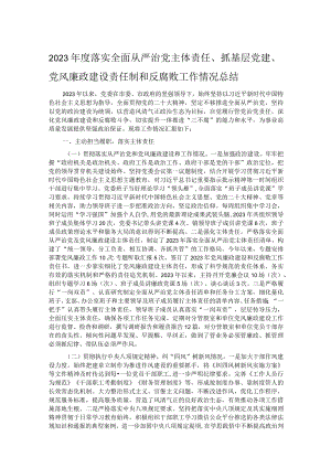 2023年度落实全面从严治党主体责任、抓基层党建、党风廉政建设责任制和反腐败工作情况总结.docx