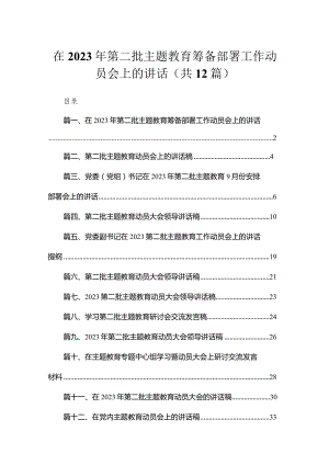在2023年第二批专题教育筹备部署工作动员会上的讲话范文共12篇.docx