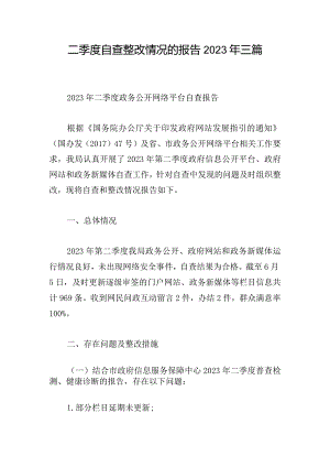 二季度自查整改情况的报告2023年三篇.docx