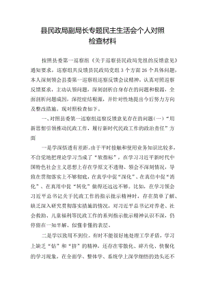 县民政局副局长专题民主生活会个人对照检查材料.docx