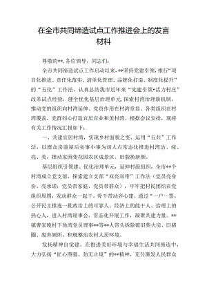 在全市共同缔造试点工作推进会上的发言材料.docx