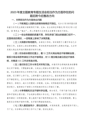 2023年度学习教育专题生活会担当作为方面存在的问题后附今后整改方向.docx