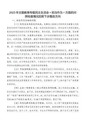 2023年学习教育专题民主生活会“担当作为”方面的对照检查情况后附下步整改方向.docx