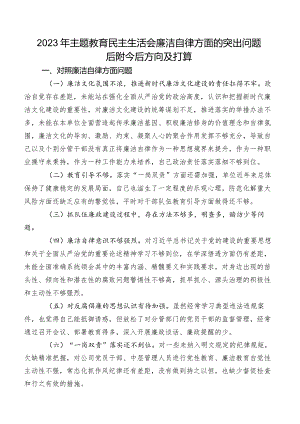 2023年专题教育民主生活会廉洁自律方面的突出问题后附今后方向及打算.docx