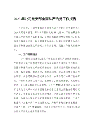 2023年公司党支部全面从严治党工作报告.docx