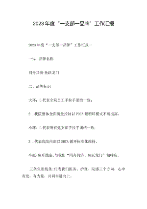 2023年度“一支部一品牌”工作汇报.docx