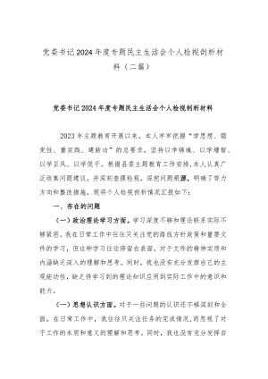 党委书记2024年度专题民主生活会个人检视剖析材料(二篇).docx