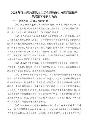 2023年度专题教育民主生活会担当作为方面问题和不足后附下步努力方向.docx