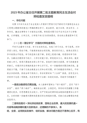 2023年办公室主任开展第二批学习教育民主生活会对照检查发言提纲.docx
