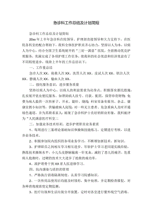 急诊科工作总结及计划简短.docx