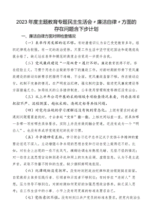 2023年度专题教育专题民主生活会“廉洁自律”方面的存在问题含下步计划.docx