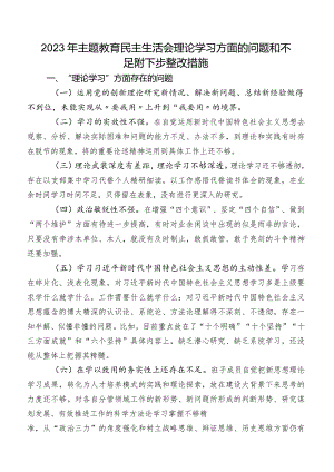 2023年专题教育民主生活会理论学习方面的问题和不足附下步整改措施.docx