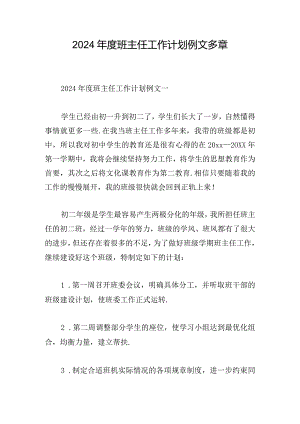 2024年度班主任工作计划例文多章.docx