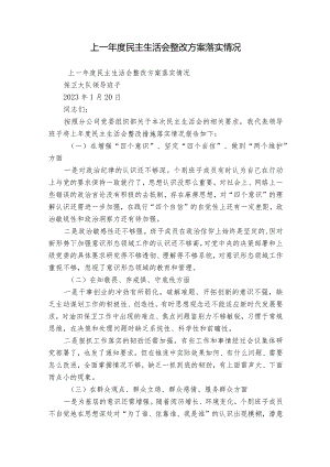 上一年度民主生活会整改方案落实情况.docx