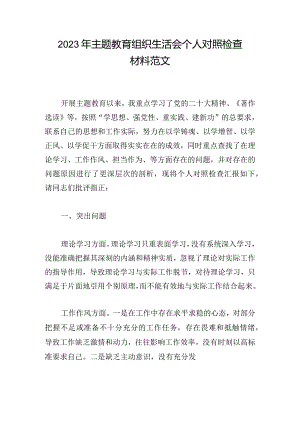 2023年主题教育组织生活会个人对照检查材料范文.docx