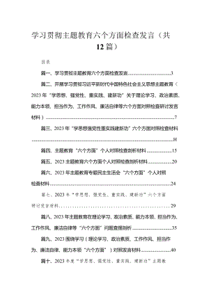 学习贯彻专题教育六个方面检查发言（共12篇）.docx