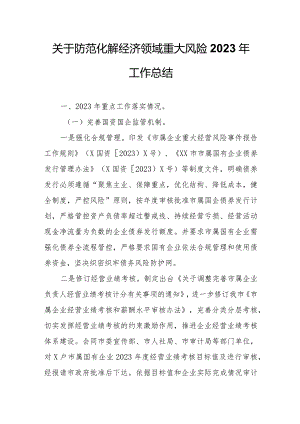 关于防范化解经济领域重大风险2023年工作总结.docx
