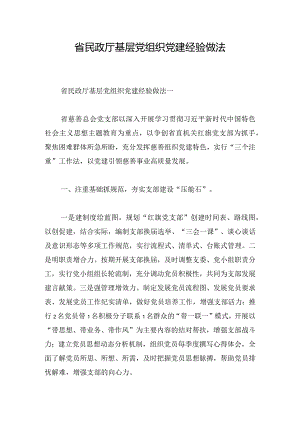 省民政厅基层党组织党建经验做法.docx