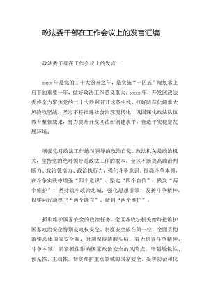 政法委干部在工作会议上的发言汇编.docx