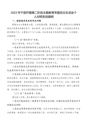 2023年干部开展第二阶段集中教育专题民主生活会个人对照发言提纲.docx
