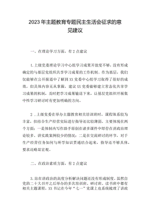2023年主题教育专题民主生活会征求的意见建议.docx